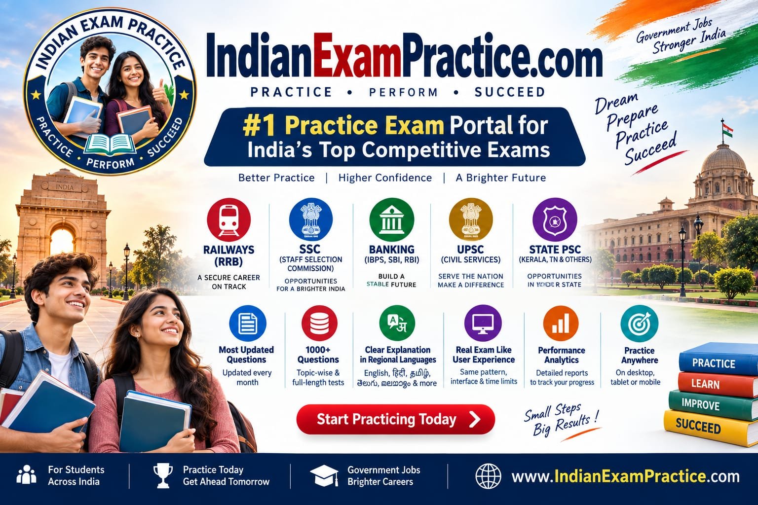 IndianExamPractice.com — #1 Practice Exam Portal for India's Top Competitive Exams